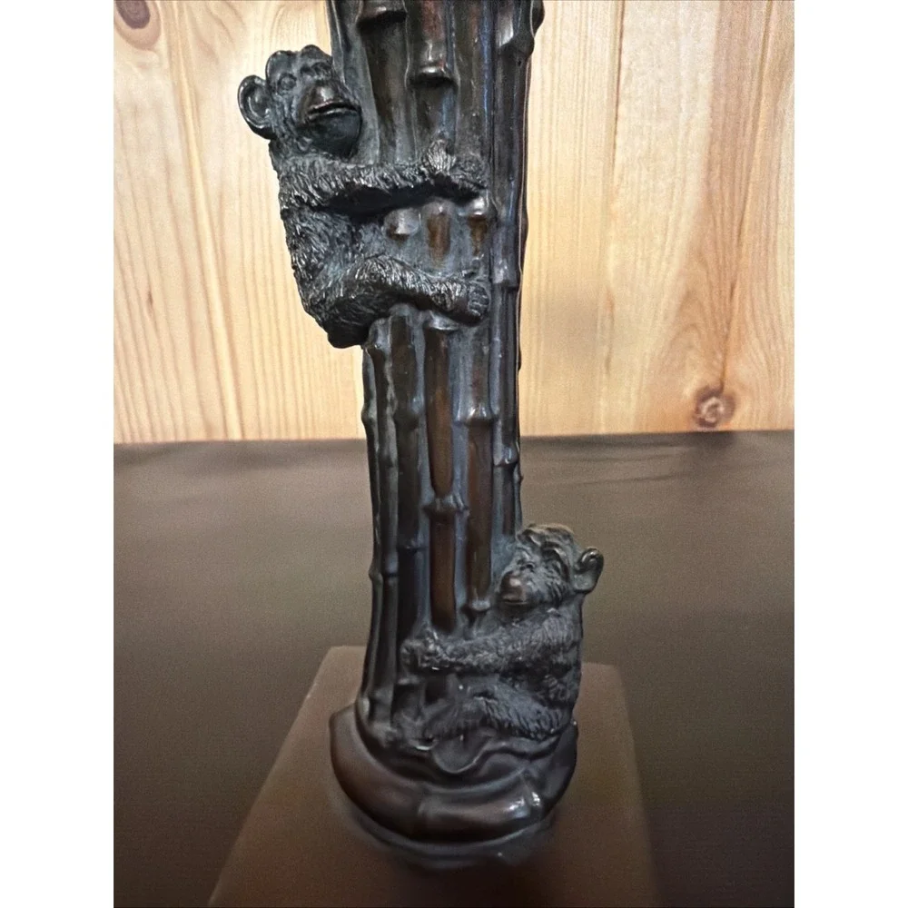 Vintage Pier One Dark Brown Resin Monkeys Candle Stick Holder 9 Inch